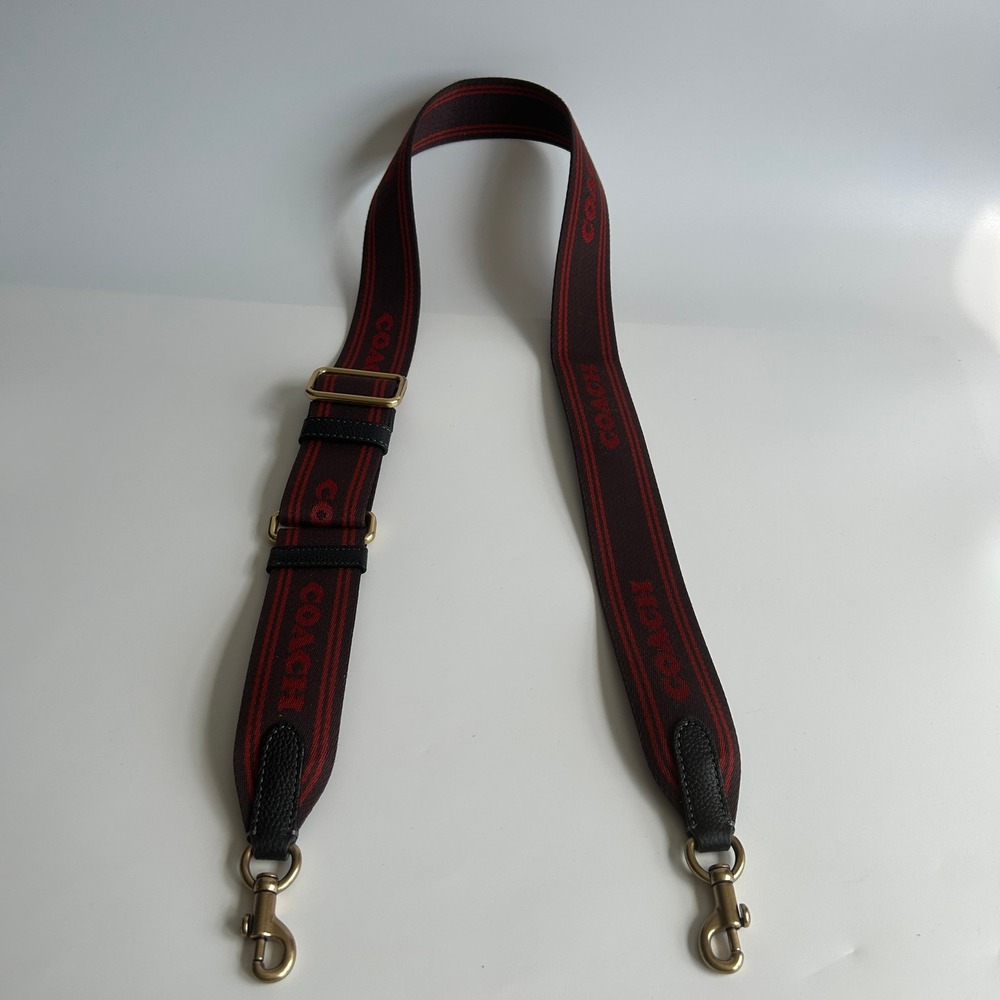 Coach Logo Jacquard Webbing Burgundy Red Crossbody Bag Strap CA094 Gold Hardware